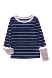 Extend Color Block Cuffs Rib Knit Striped Pullover