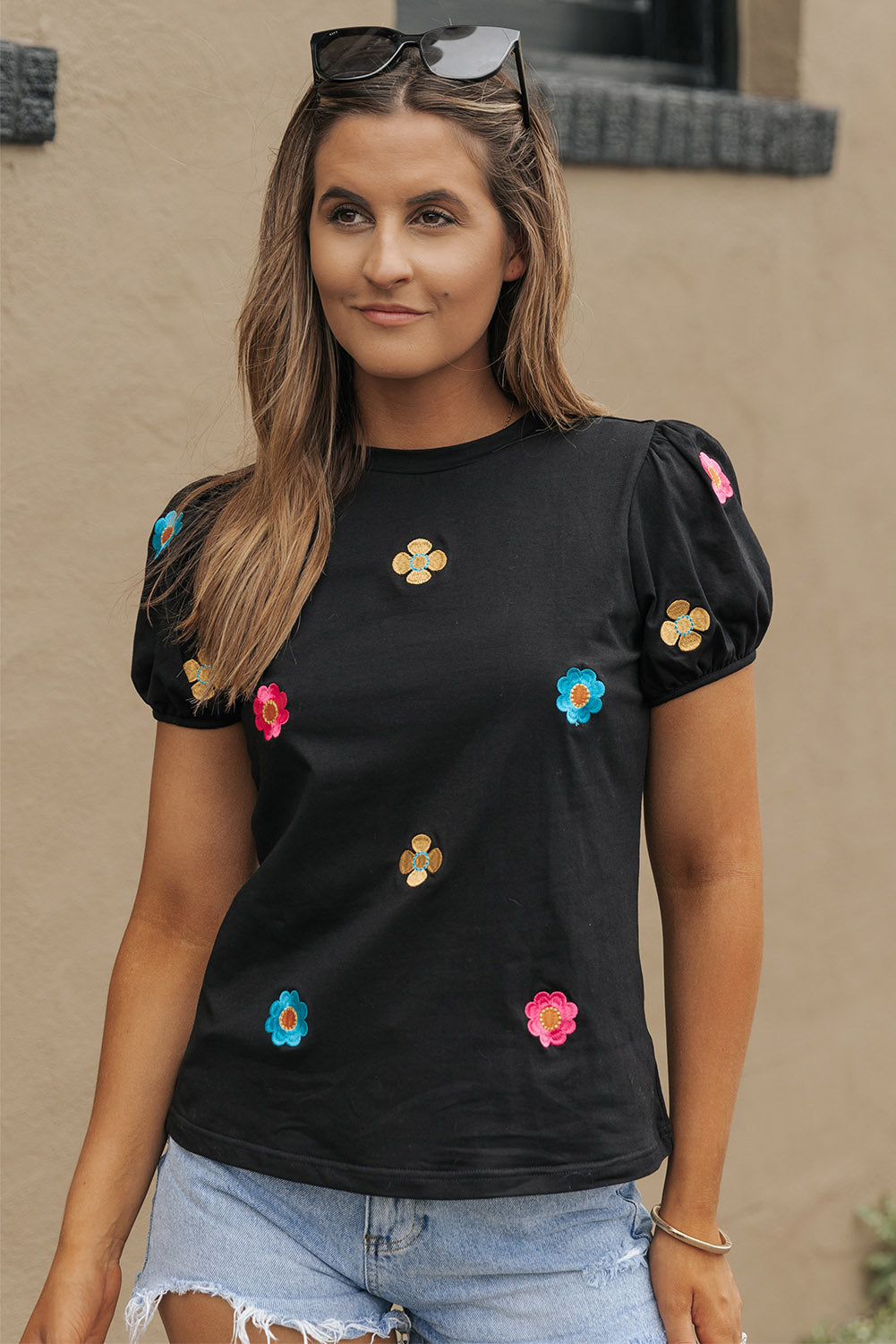 Floral Embroidered Puff Sleeve Top