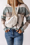 Striped Colorblock Ribbed Knit Top with Pocket