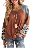 Leopard Long Sleeve Waffle Knit Blouse with Twist Knot