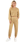 Khaki Round Neck Sweatshirt 2pcs Joggers Sweatsuit