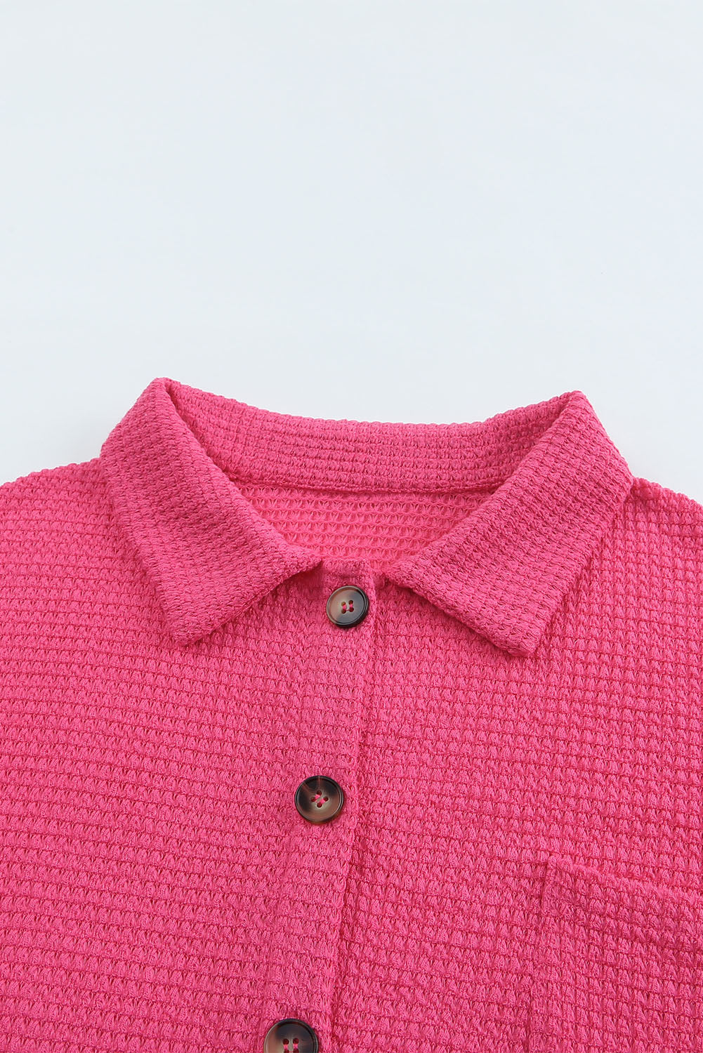 Black Waffle Knit Button Up Casual Shirt