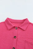 Black Waffle Knit Button Up Casual Shirt