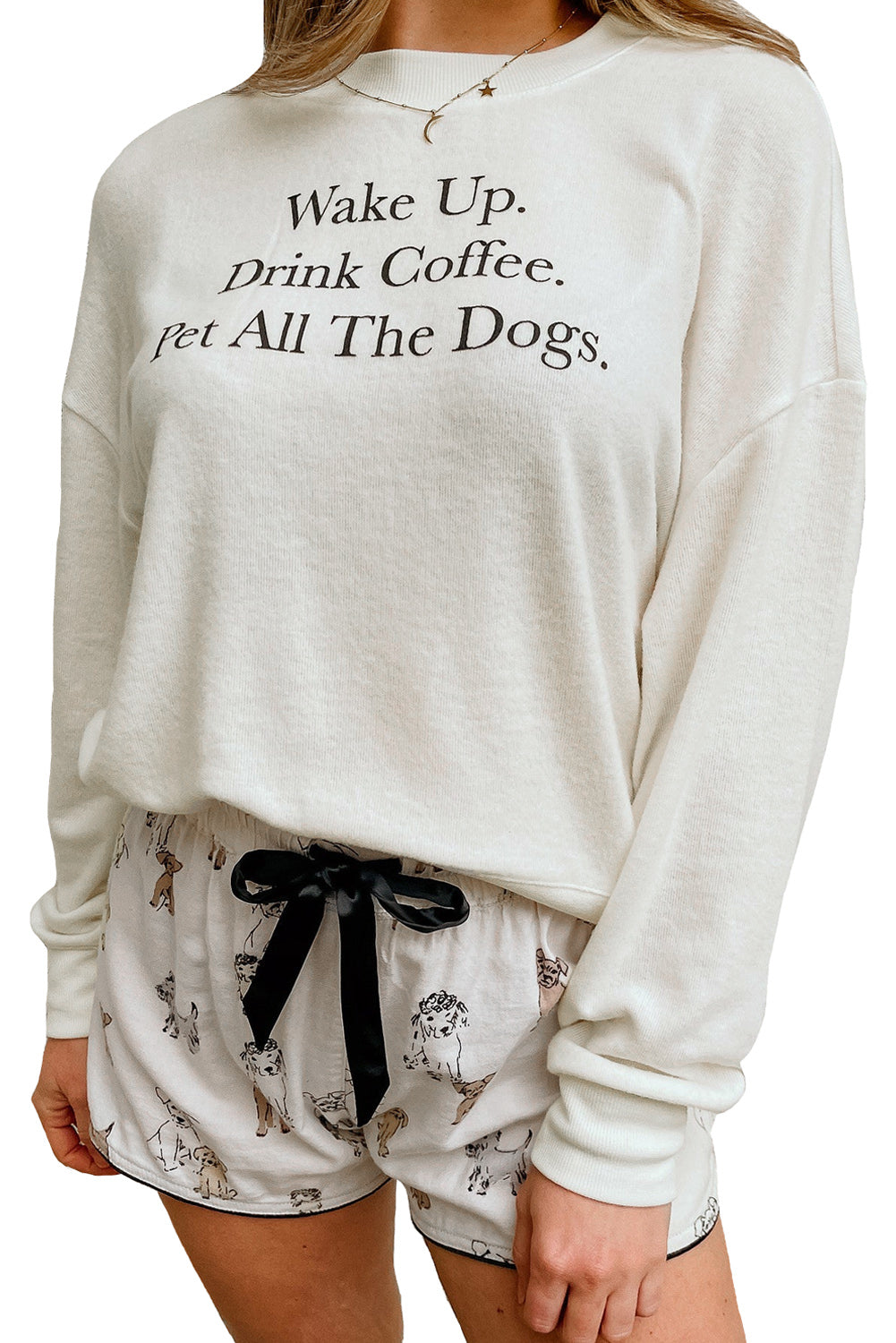 Long Sleeve Letters Pullover and Animal Shorts Lounge Set