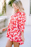 Floral Print Puff Sleeve Split Neck Babydoll Mini Dress