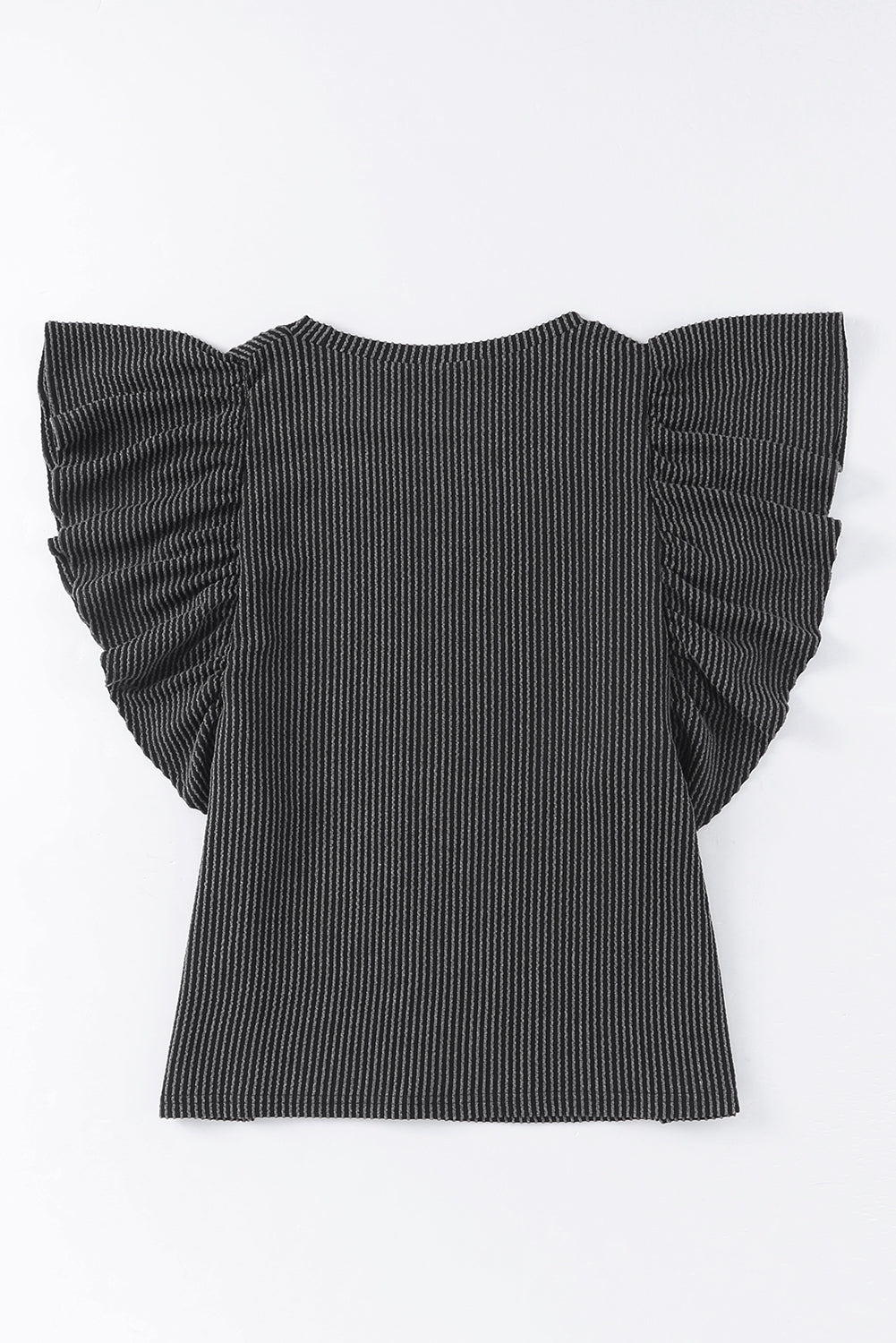 Ribbed Knit Ruffled Short Sleeve T Shirt