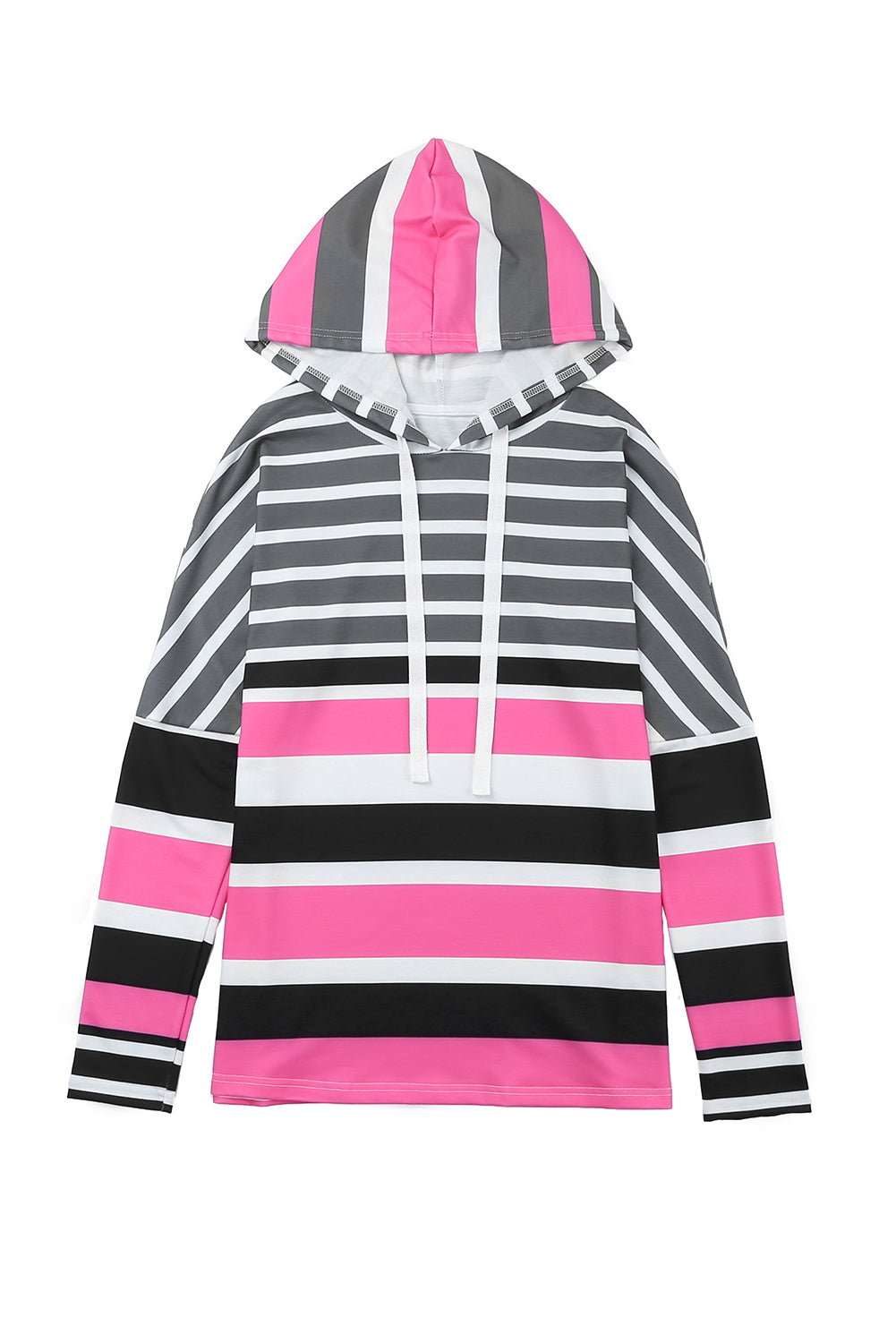 Multi Striped Drawstring Long Sleeve Hoodie