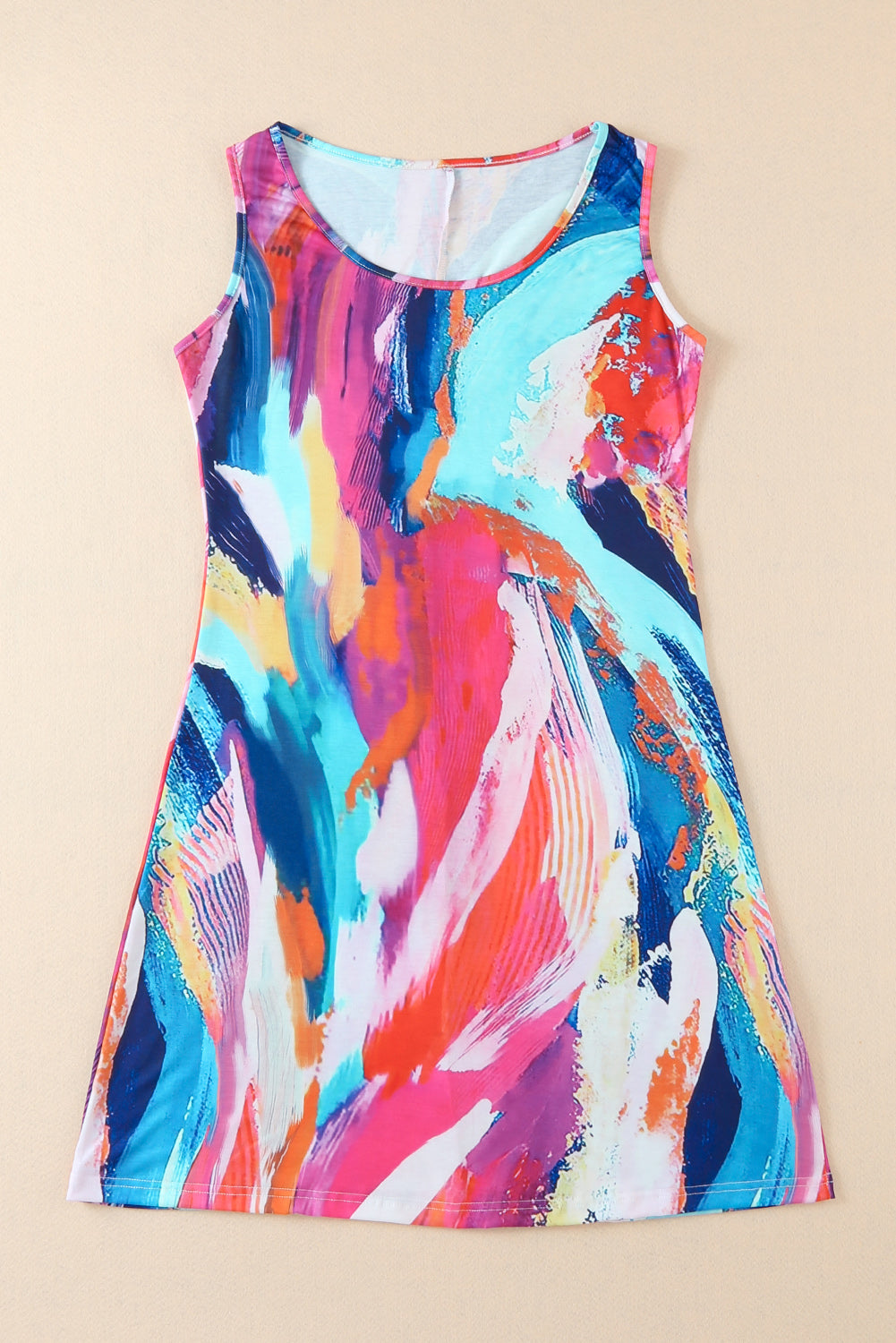 Abstract Geometric Print U-neck Sleeveless Mini Dress