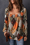 Green Square Neck Mixed Print Blouse