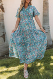 Paisley Print Boho Holiday Ruffle Tiered Maxi Dress