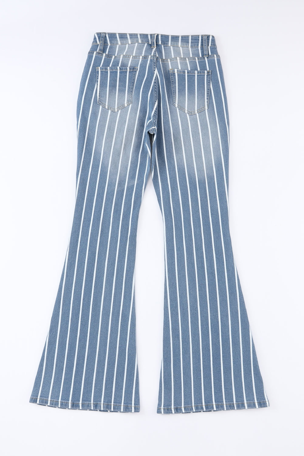 Vertical Striped Ripped Flare Jeans