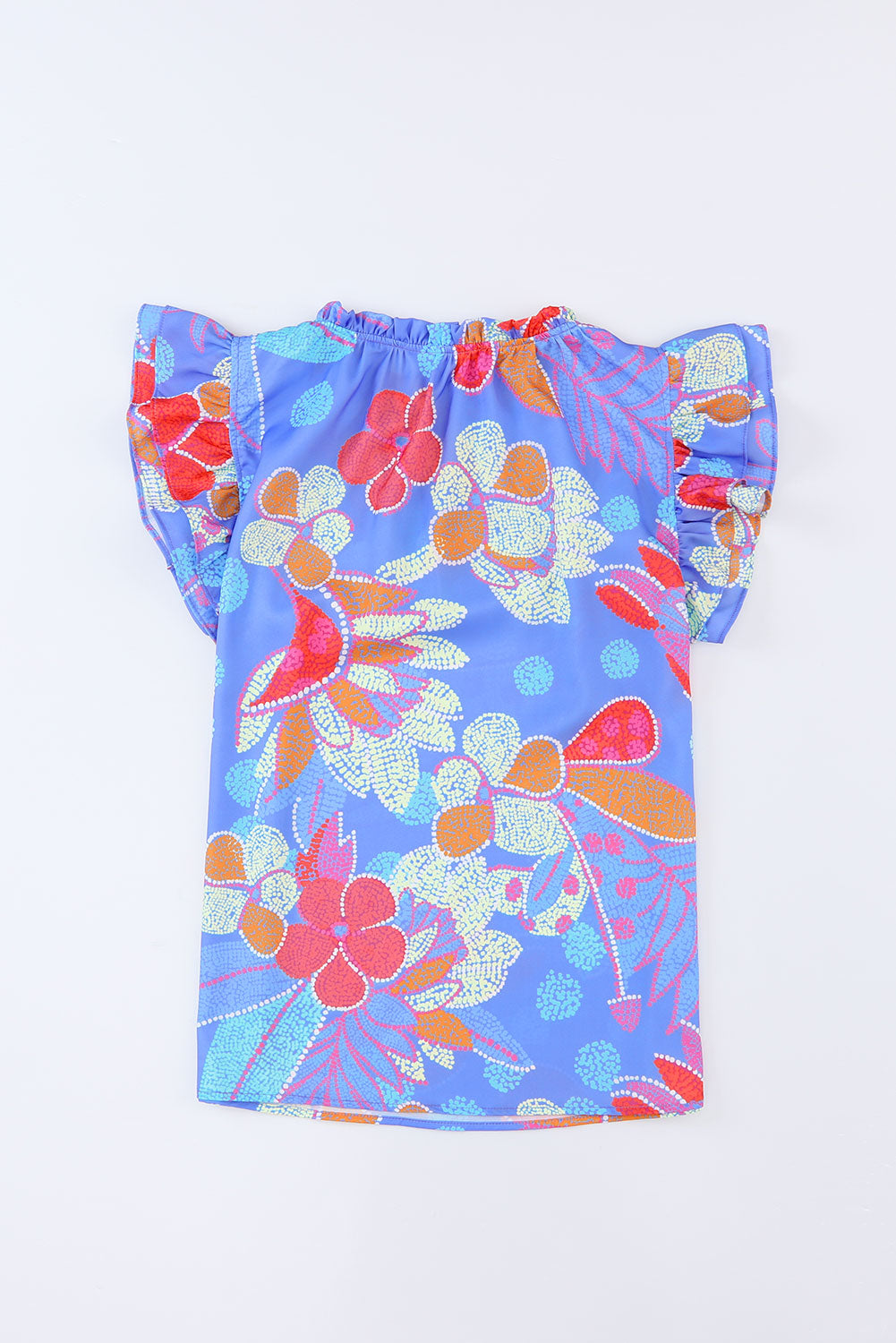 Split V Neck Flutter Floral Top