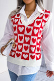 Gilet pull à motif coeur à carreaux rouge 