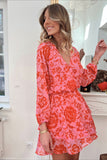 Floral Ruffle Layered Puff Sleeve Surplice Dress