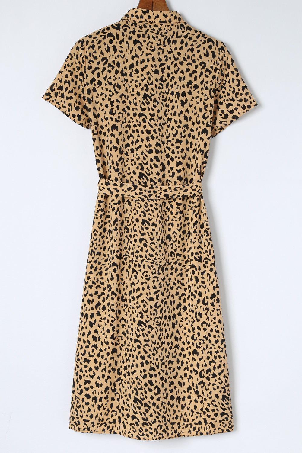 Leopard Turn-Down Collar Slit Midi Dress