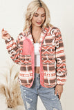 Western Colorblock Snap Buttoned Sherpa Jacket