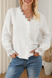 White Lace Crochet Trim Deep V Neck Textured Blouse