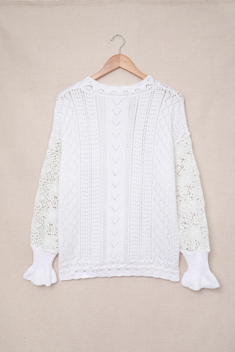 Crochet Lace Pointelle Knit Sweater