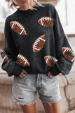 Black Sequined Rugby Graphic Open Back Sweatshirt