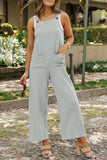 Gray Textured Wide Leg Overall with Pockets