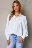 Solid Color Button Up Puff Sleeve Blouse