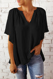 Split Neck Pleated Loose Top