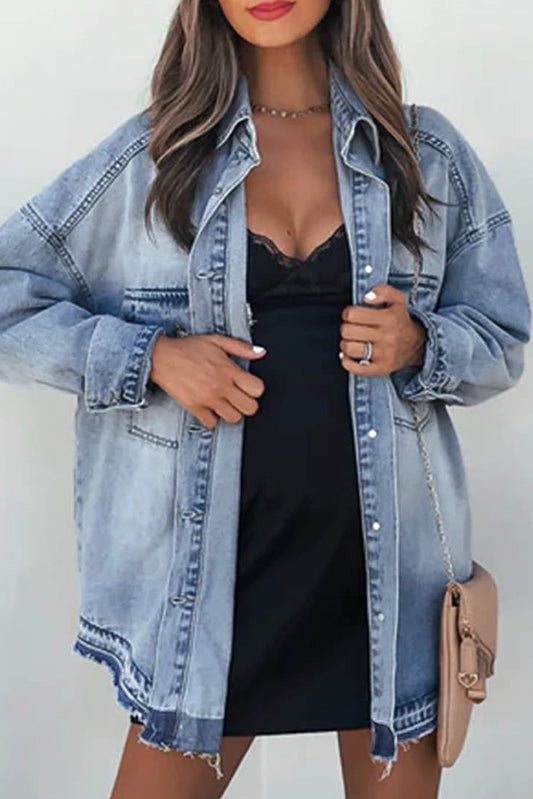 Veste en jean oversize boutonnée bleu ciel avec poche à rabat