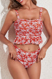 Dainty Floral Print Ruffle Trim 2pcs Bikini Swimsuit