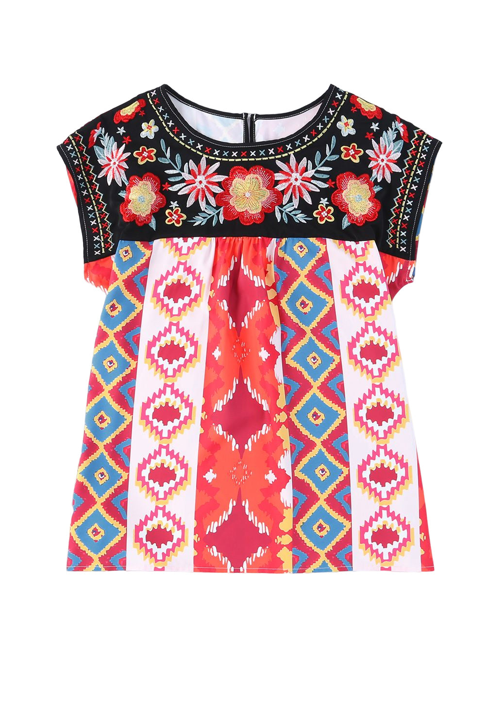 Floral Aztec Geometric Cap Sleeve Top