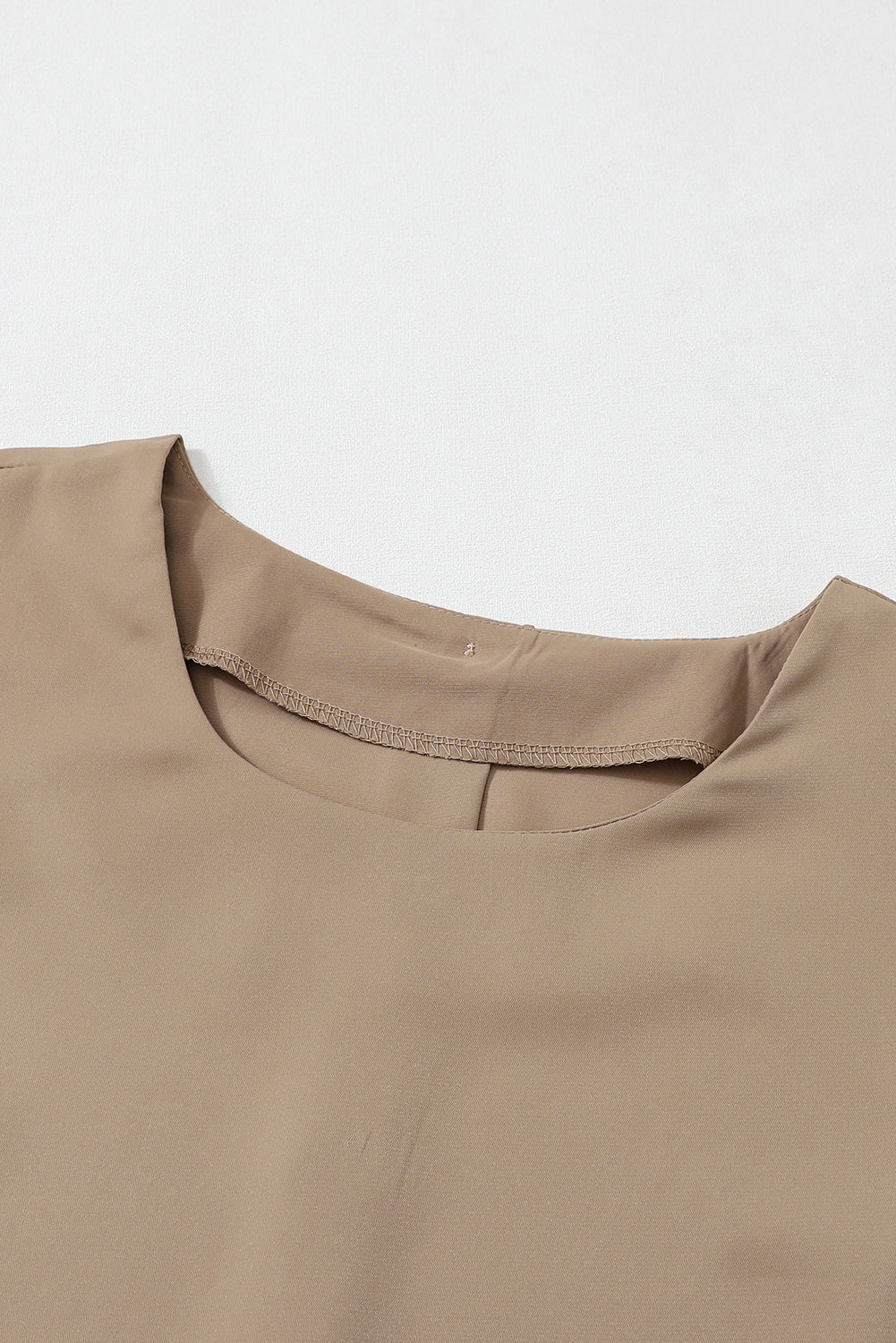 Brown Plain Button Back Cuffed Puff Sleeve Blouse