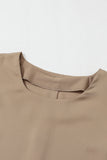 Brown Plain Button Back Cuffed Puff Sleeve Blouse