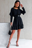 Ruffled V Neck Cut-out Back Elastic Waist Dress