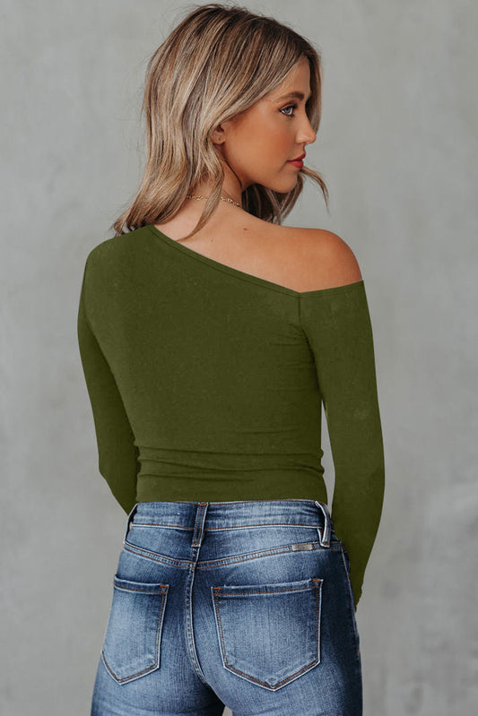 Asymmetrical Neckline Long Sleeve Knit Top