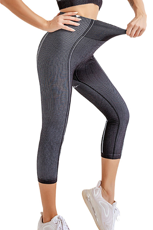 Striped Print High Waist Skinny Capri Sport Pants