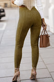 Khaki High Waist Faux Suede Skinny Leggings