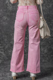 Pink High Waist Rhinestone Cutout Wide Leg Jeans