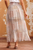 Boho Flower Print Smocked Waist Button Slit Maxi Skirt