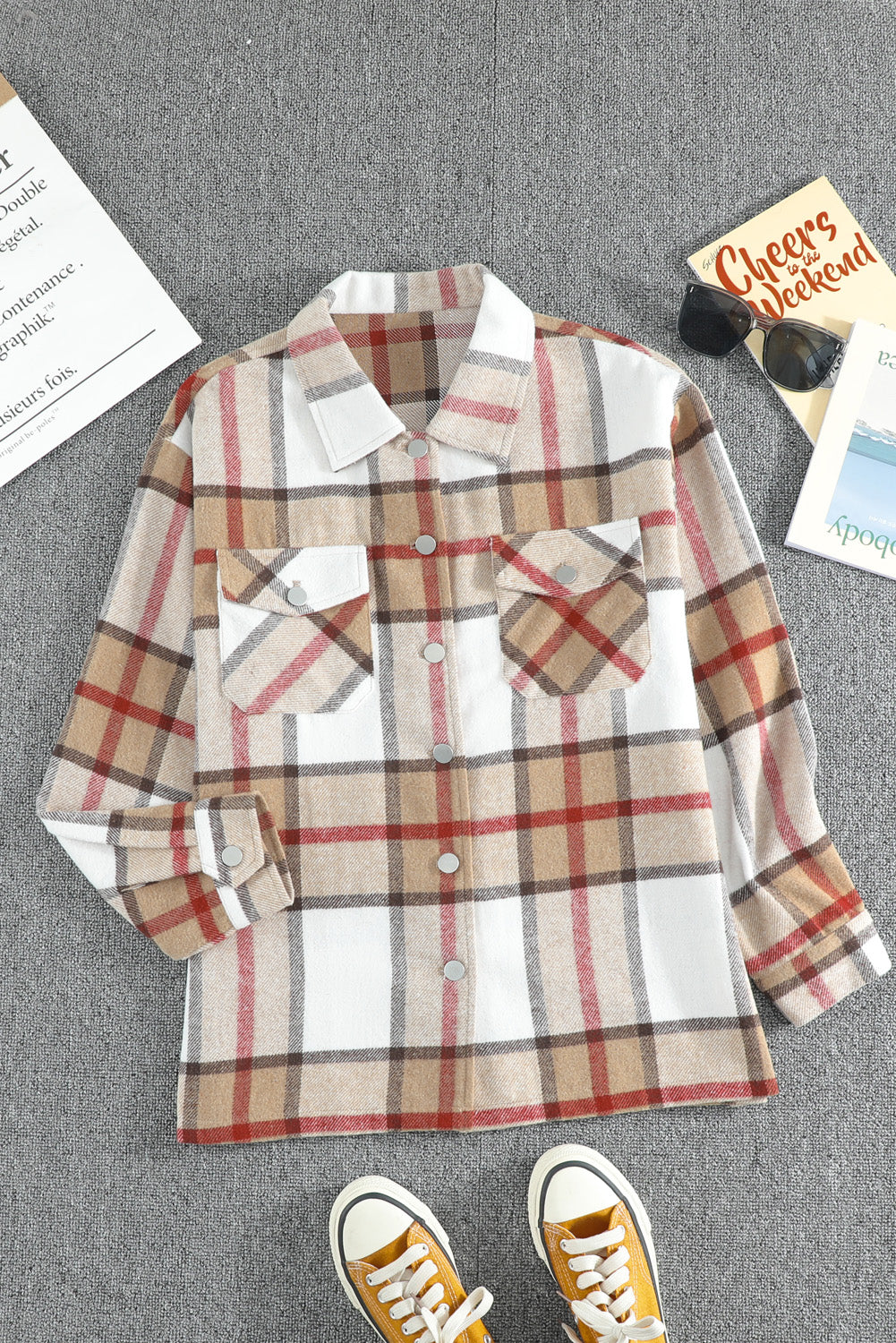 Plaid Print Buttoned Shirt Coat with Pocket