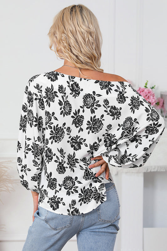 Floral Print Cold Shoulder Loose Fit Blouse