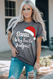 Gray Christmas Santa Hat Snowflake Slogan Graphic Tee