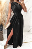 Shiny Velvet One Shoulder Long Split Dress