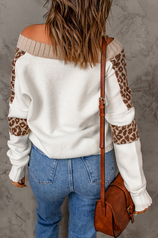 Splicing Off Shoulder Pullover Sweater