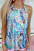 Sky Blue Tropical Floral Print Racerback Tank Top