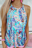 Sky Blue Tropical Floral Print Racerback Tank Top