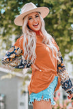 Boho Floral Print Balloon Sleeve Top with Lace Details