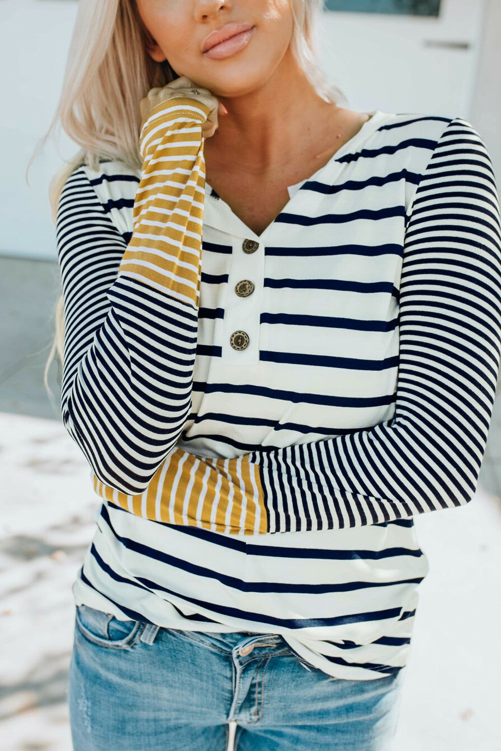 Long Sleeve Button Henley Top