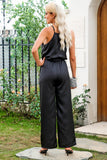 Halter Neck Sleeveless Wide Leg Jumpsuit with Belt