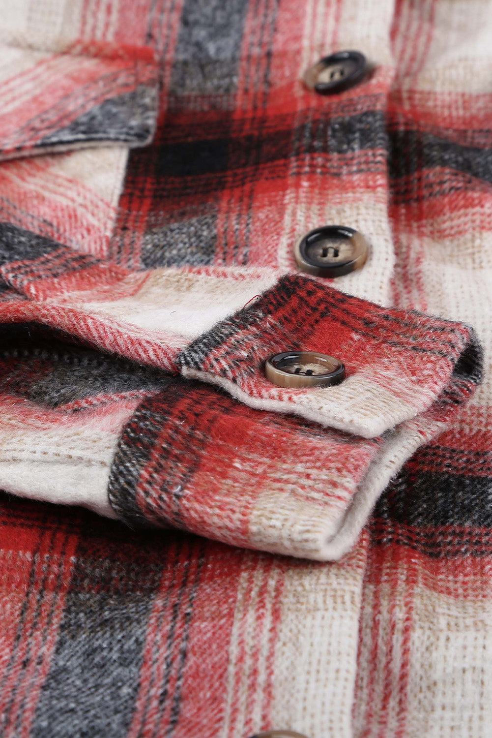 Turn down Neck Plaid Pocket Button Closure Coat