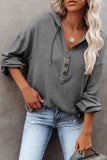 Black Buttoned High and Low Hem Hoodie