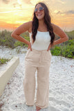 Beige Smocked High Waist Wide Leg Plus Size Pants